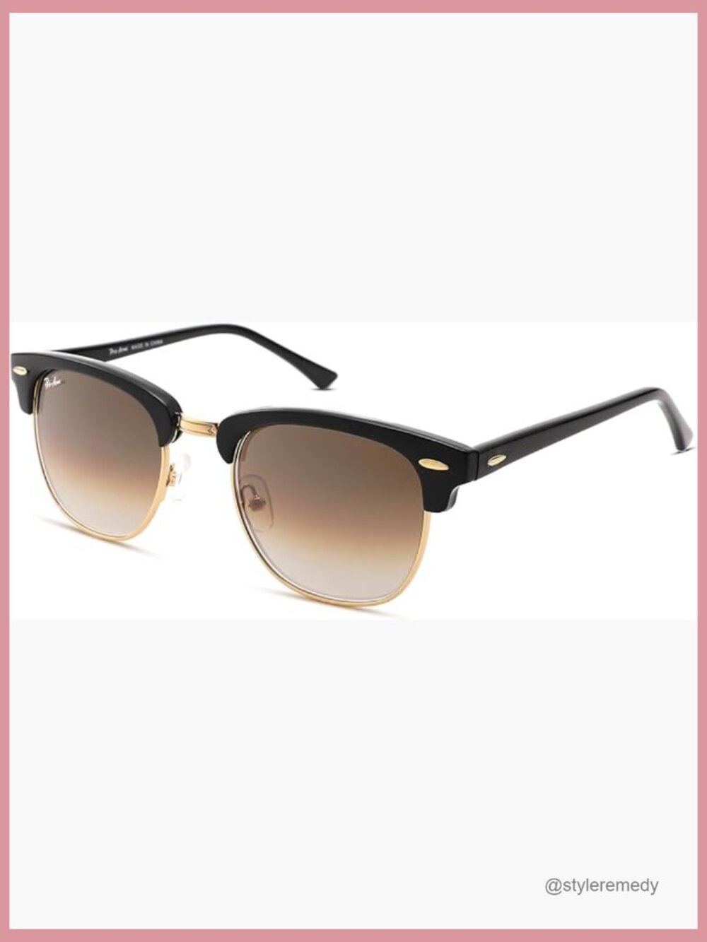 UV400 Semi-Rimless Square Sunglasses with 100% Real Glass Lens